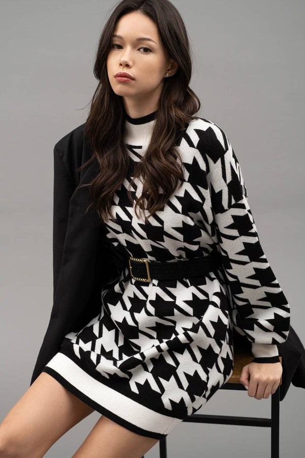 Classic Houndstooth Sweater Dress